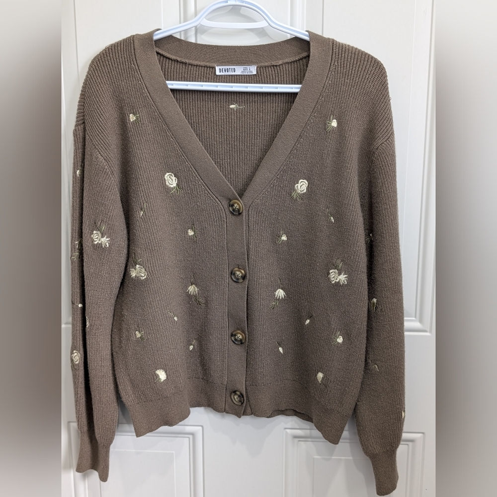 Ivory Ella Taupe Floral Cardigan